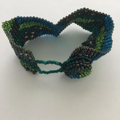 Unique beaded blue and green fashion bracelet