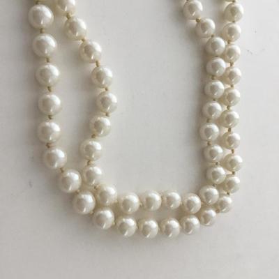 Vintage faux pearl double layer collar necklace