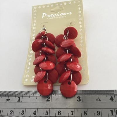 New precious lead complaint red dangle tassel earrings