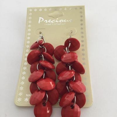 New precious lead complaint red dangle tassel earrings