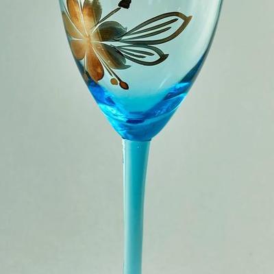 Beyond Beautiful "Soft Sea" Blue and Gold Leaf Hollywood Regency Glassware
