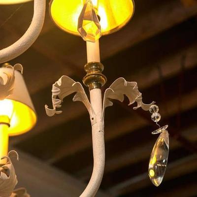 French Eight Arm Brass and Wood Chandelier