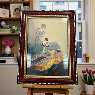 Original Hand Drawn Watercolor Picture of Jiminy Cricket Christmas Card Signed by the Artist
