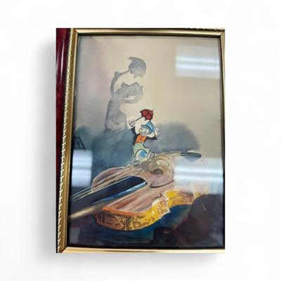 Original Hand Drawn Watercolor Picture of Jiminy Cricket Christmas Card Signed by the Artist