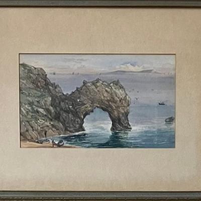 1888 Original Watercolor Of Durdle Door, English Coast