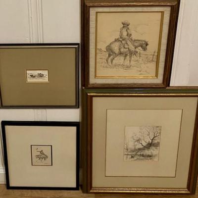 Lot Of Four Arthur Boos Pen & Ink Western Drawings