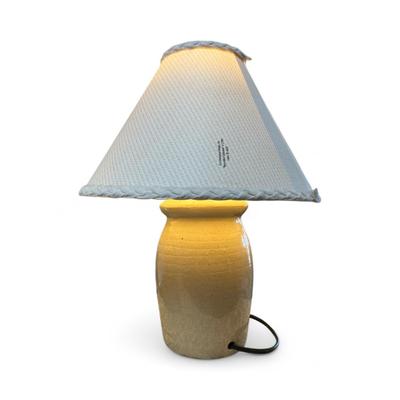 Folk Art Pottery Table Lamp with a Basket of Apples Design on the Base