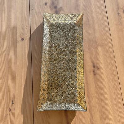Vintage Georges Braird Gold Floral Glass Serving Tray with Mid Century Modern Design
