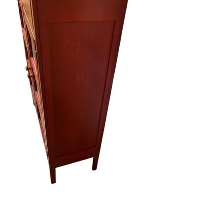 Red and Natural Finish Pie Safe with Tin Inserts and Two Drawers By Southern Lifestyles