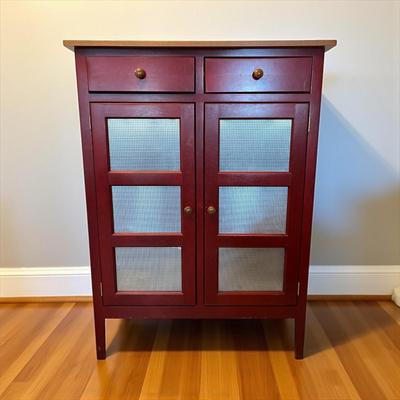 Red and Natural Finish Pie Safe with Tin Inserts and Two Drawers By Southern Lifestyles