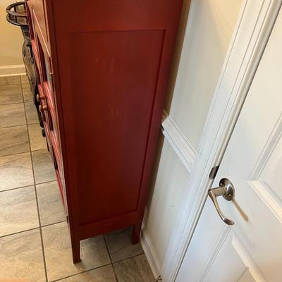 Red and Natural Finish Pie Safe with Tin Inserts and Two Drawers By Southern Lifestyles