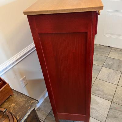 Red and Natural Finish Pie Safe with Tin Inserts and Two Drawers By Southern Lifestyles