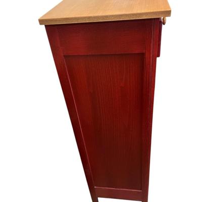 Red and Natural Finish Pie Safe with Tin Inserts and Two Drawers By Southern Lifestyles
