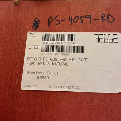 Red and Natural Finish Pie Safe with Tin Inserts and Two Drawers By Southern Lifestyles