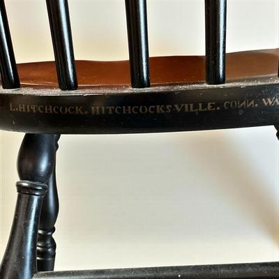 Pair L. Hitchcock Dining Chairs Black and Tan with Gold leaf Stenciling