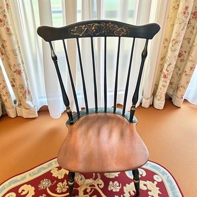 Pair L. Hitchcock Dining Chairs Black and Tan with Gold leaf Stenciling