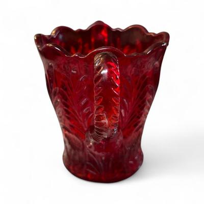 Mosser Red Inverted Thistle Glass Sugar Bowl with Double Handles