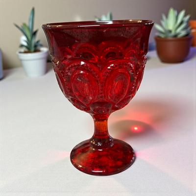 Vintage L.G. Wright Moon and Star Ruby Red Cordial Glass