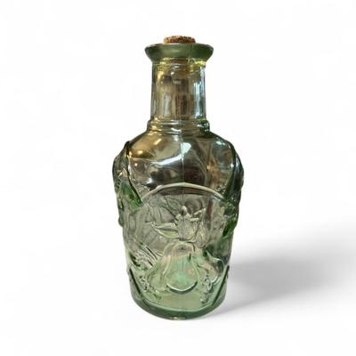 Vintage Libby Orchard 3D Embossed Fruit Green Glass Bottle Decanter with cork