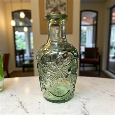 Vintage Libby Orchard 3D Embossed Fruit Green Glass Bottle Decanter with cork