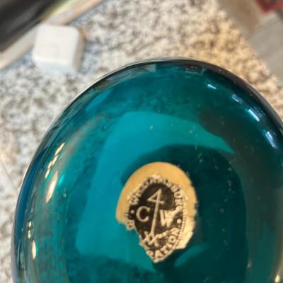 Blenko Colonial Williamsburg CW-12 Hand Blown Glass Wine Bottle Peacock Blue