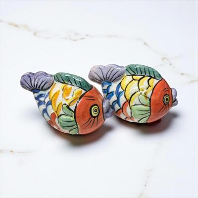 Hand Painted Talavera Style Fish Salt & pepper Shaker Set