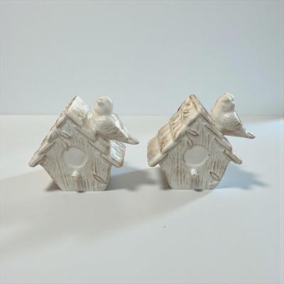 Pier 1 Ceramic Bird and Birdhouse Salt and Pepper Shaker Set