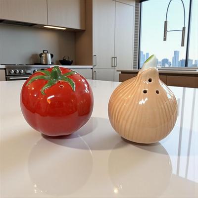 Vintage Tomato and Onion Salt and Pepper Shaker Set