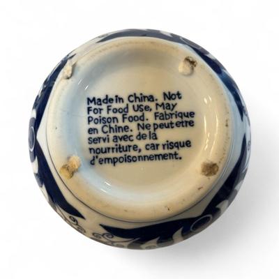 Bombay Company Blue and White Potpourri Jar with Reticulated cut out design