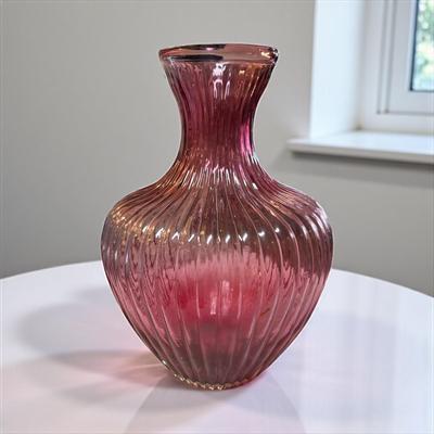 Vintage Pilgrim Glass Company Cranberry Glass Ribbed Vase