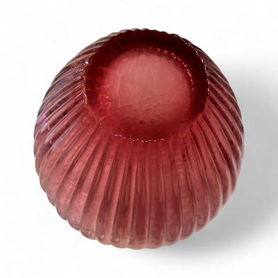 Vintage Pilgrim Glass Company Cranberry Glass Ribbed Vase