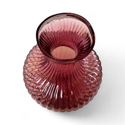 Vintage Pilgrim Glass Company Cranberry Glass Ribbed Vase