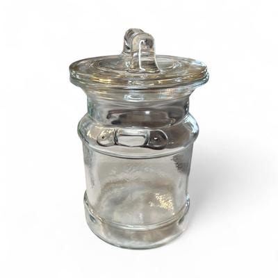 L.E. Smith Milk Can Shaped Clear Glass Cookie Jar or Canister