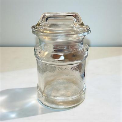 L.E. Smith Milk Can Shaped Clear Glass Cookie Jar or Canister