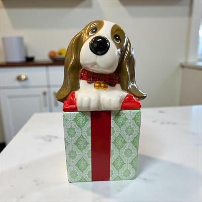 Pioneer Woman Charlie Dog Christmas Present Ceramic Cookie Jar