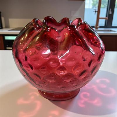 Fenton Cranberry Glass Rose Bowl