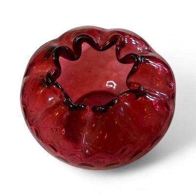 Fenton Cranberry Glass Rose Bowl