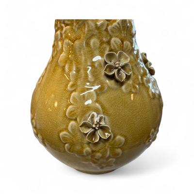 Benjara Remi Yellow Ceramic Round Decorative Flower Vase