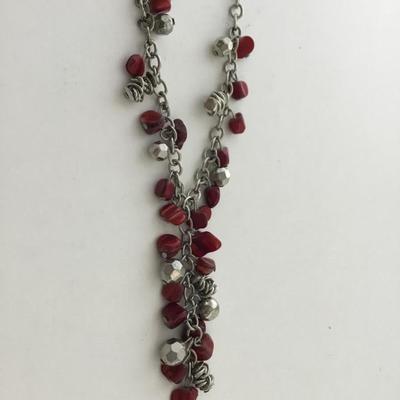 Silver tone red fashion unique necklace