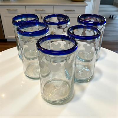 Walt Disney Mikey Mouse Cobalt Blue Rimmed Drinking Glasses