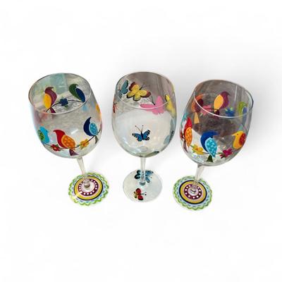 Set of 3 Hand Painted Balloon Wine Glasses