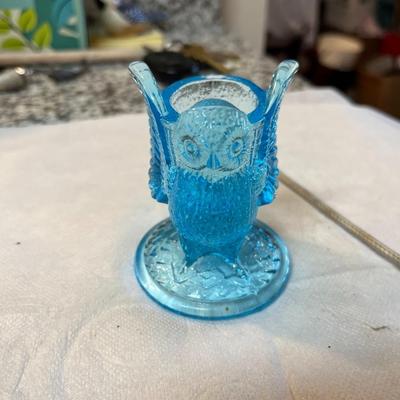 Vintage Westmorland Blue Owl Toothpick Holder Figure Glass