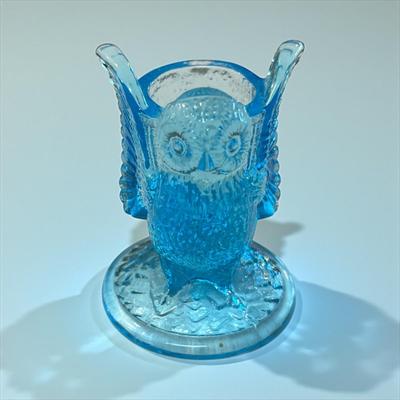 Vintage Westmorland Blue Owl Toothpick Holder Figure Glass