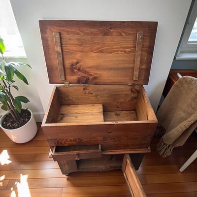 Antique Pine Wood Lift-Top Dry Sink Washstand Commode
