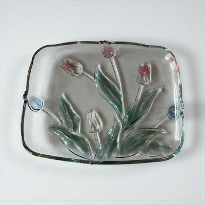 Tivoli Walther Crystal Glass 3D Colored Tulip Serving Tray