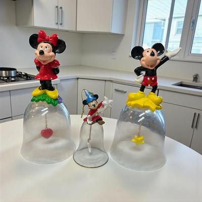 Walt Disney Mickey and Minnie Mouse Crystal Bells Set Of 3