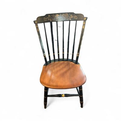 Pair L. Hitchcock Dining Chairs Black and Tan with Gold leaf Stenciling