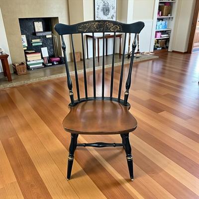 Pair L. Hitchcock Dining Chairs Black and Tan with Gold leaf Stenciling