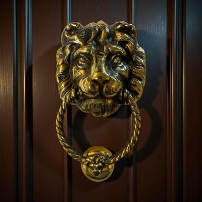 Brass Lion Head Door Knocker and Strike Plate