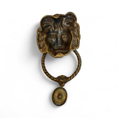 Brass Lion Head Door Knocker and Strike Plate